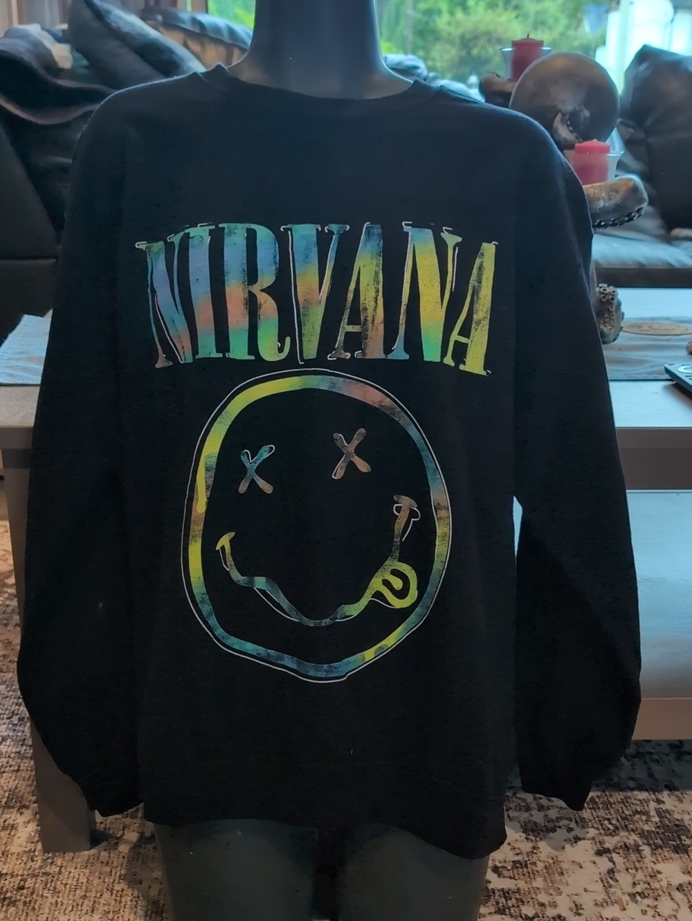 NIRVANA Black Tie-Dye Logo Crewneck Sweatshirt